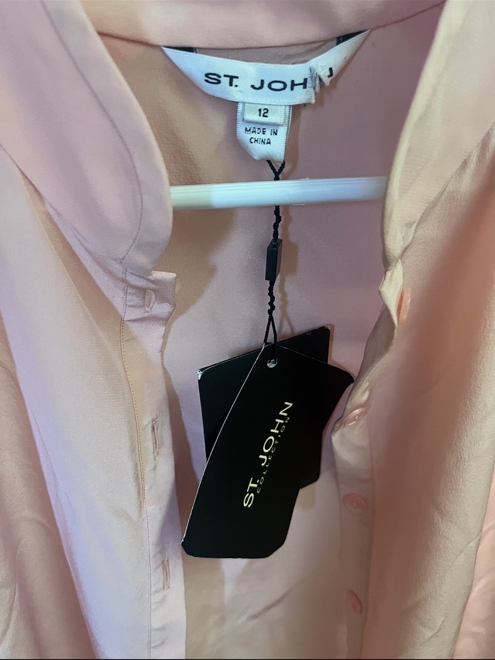 St. John Pale Pink Button-Front Collared Blouse